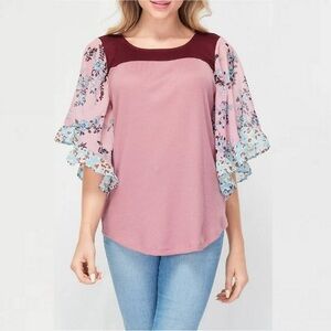 BAEA Color-Block Flutter Sleeve Tunic